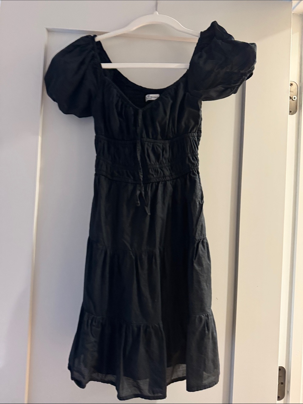 Hollister Black Puff Sleeve Tiered Mini Dress with Smocked Waist